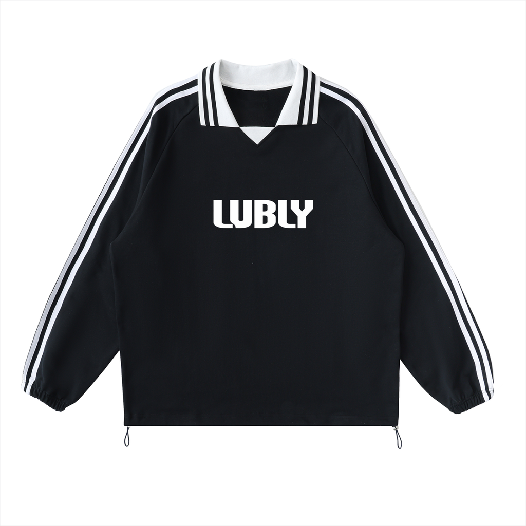 Contrast Striped Lapel Collar Sweatshirt