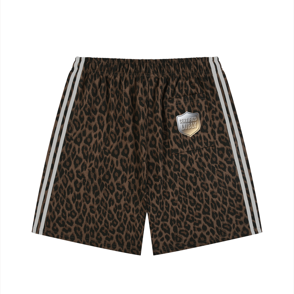 Unisex Heavyweight Leopard Drawstring Shorts