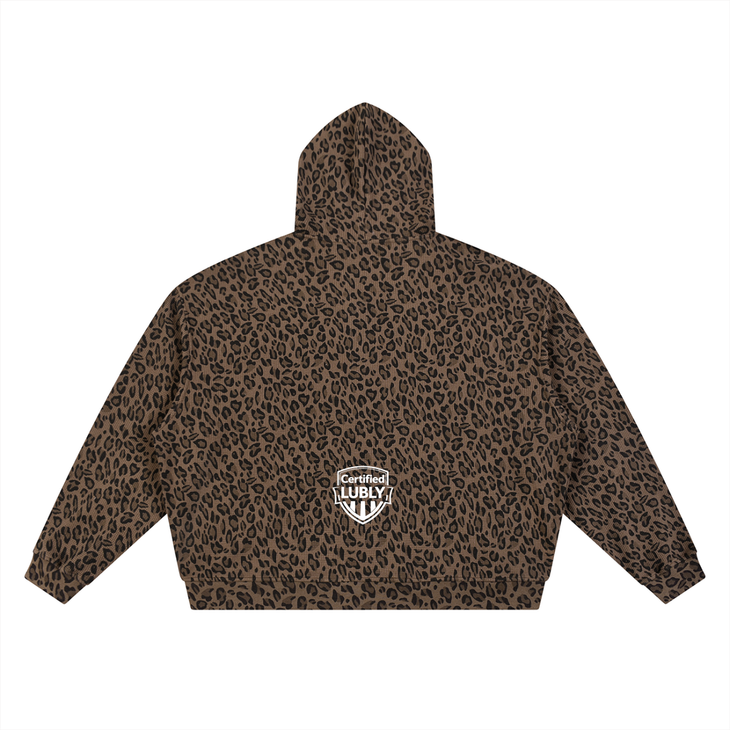Unisex Leopard Print Waffle Full Zip Hoodie
