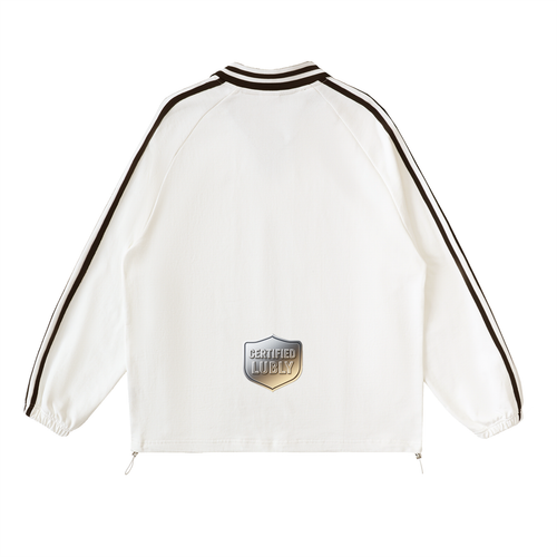 Contrast Striped Lapel Collar Sweatshirt