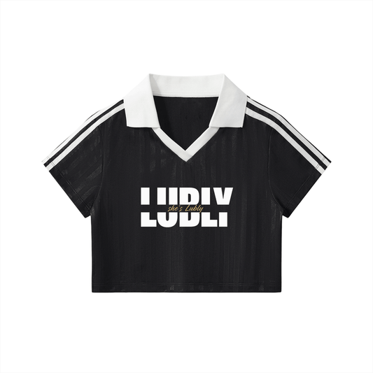 Contrast Collar Striped Cropped Jersey - LUBLY