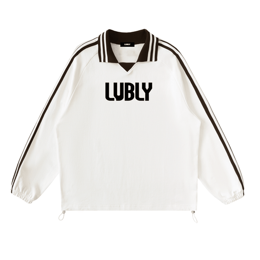 Contrast Striped Lapel Collar Sweatshirt - LUBLY