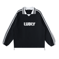 Contrast Striped Lapel Collar Sweatshirt - LUBLY