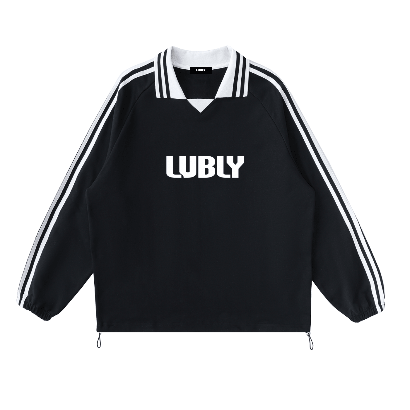 Contrast Striped Lapel Collar Sweatshirt - LUBLY