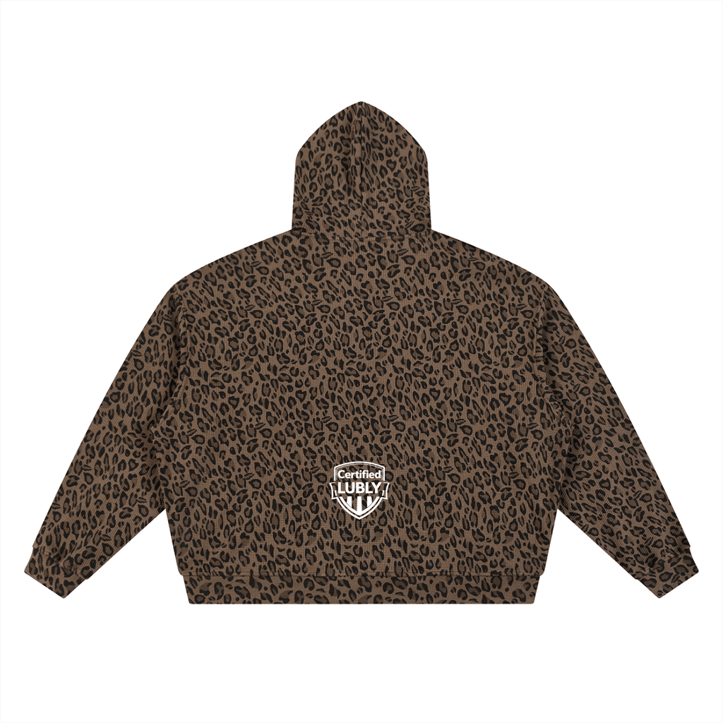 Unisex Leopard Print Waffle Full Zip Hoodie - LUBLY