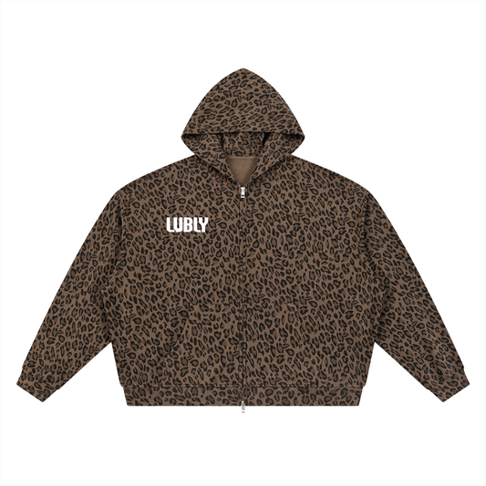 Unisex Leopard Print Waffle Full Zip Hoodie - LUBLY