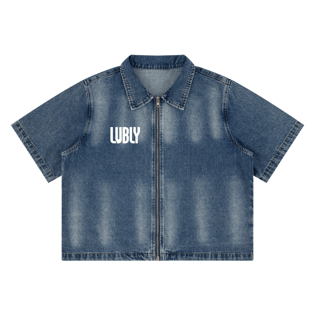 Unisex Vintage Washed Full-Zip Denim Shirt - LUBLY