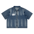 Unisex Vintage Washed Full-Zip Denim Shirt - LUBLY