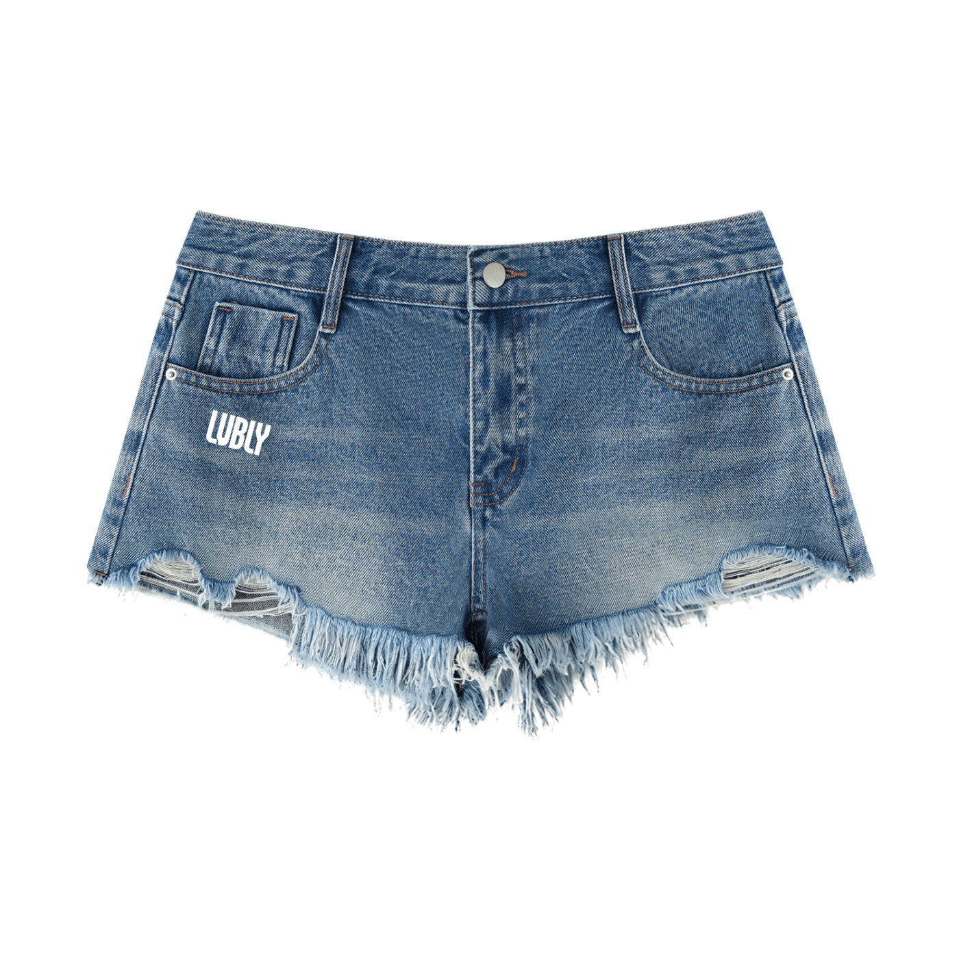 Women's Vintage Wash Raw Hem Denim Shorts - LUBLY