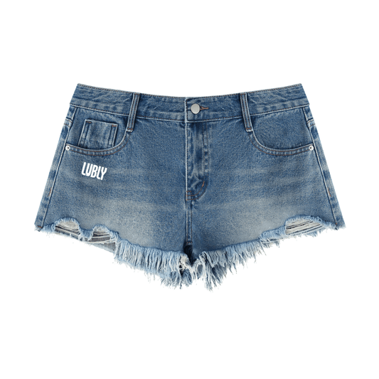 Women's Vintage Wash Raw Hem Denim Shorts - LUBLY